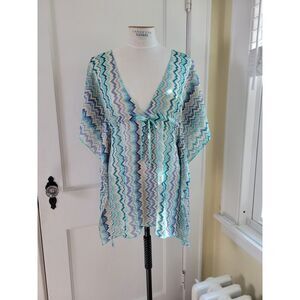 BECCA by Rebecca Virtue Blues and white Lace Coverup SM‎ MED RN59626